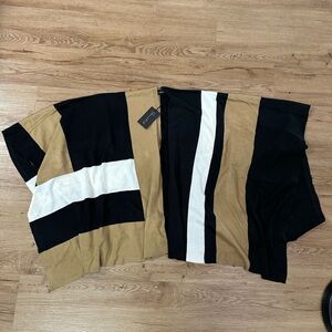 Parrish LA Colorblock Stevie Poncho Wrap Black Camel White One Size NWT